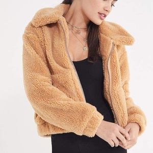Urban Outfitters Camel Cropped Teddy Jacket, S